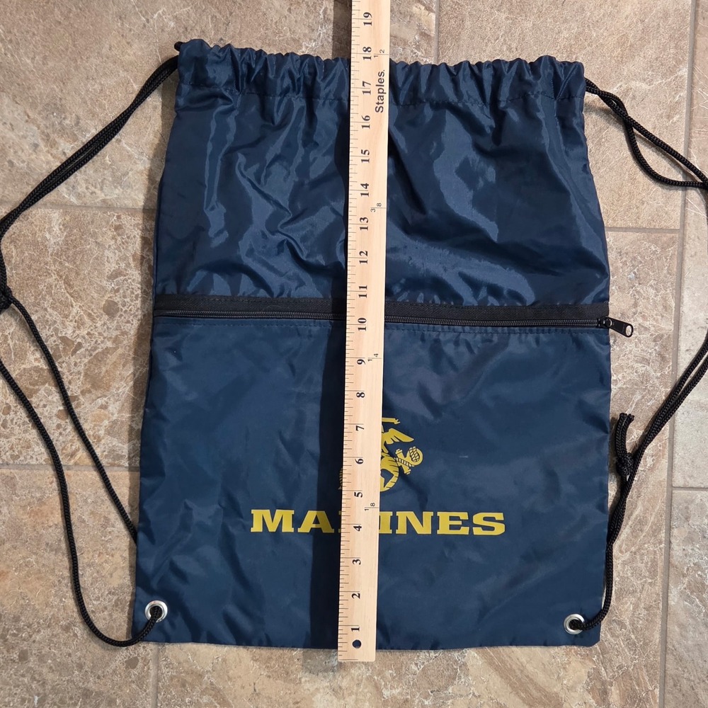 US Marines Drawstring Cinch Bag Navy Blue USMC Gym Sackpack with Zipper Pocket - Picture 4 of 5